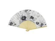 Unique Bargains Gray Floral Printed Bamboo Frame Folding Dancing Hand Fan White for Lady