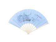 Unique Bargains Plastic Rib Flowers Birds Pattern Fabric Foldable Hand Fan Blue Beige