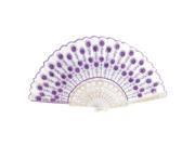Woman Sequins Decor Floral Rim Summer Folding Hand Fan Purple White