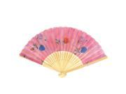 Bamboo Ribs Hollow Out Frame Flower Print Foldable Hand Fan Party Gift