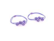 Unique Bargains Pair Dotted Round Beads Stretchy Hair Tie Ponytail Holder Light Purple White