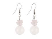 Unique Bargains Pair Pink Round Beads Crushed Stone Decor Ear Hook Earrings for Lady
