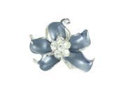 Lady Costume Rhinestones Cluster Accent Floral Pin Brooch Slate Blue