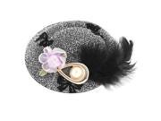 Unique Bargains Black Feather Faux Pearl Butterfly Decor Top Hat Lady Hair Clip
