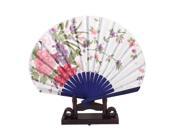 Unique Bargains Chinese Painting Peony Floral Wood Folding Hand Fan White Blue w Display Holder