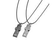 Unique Bargains Lover Metal Cross Pendant Adjustable String Necklace Black Dark Gray Pair