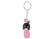 Unique Bargains Unique Bargains Japanese Kokeshi Doll 2 Bells Detail Metal Ring Keychain Pink