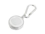Traveling Carabiner Hook Keychain Hanger w Plastic Round Badge Reel Silver Tone
