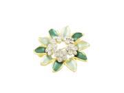 Rhinestone Accent Green Floral Shape Clothes Brooch Breastpin