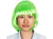 Unique Bargains Ladies Short Cut Straight Hairpiece Flat Bangs Hair Play Costume Wig Light Green
