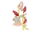 Unique Bargains Rhinestone Accent Floral Shaped Gold Tone Brooch Shocking Pink for Woman