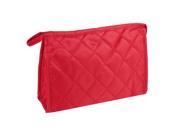 Unique Bargains Women Gils Red Rhombus Pattern Zipper Makeup Flat Pouch Cosmetic Bag w Mirror