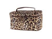 Unique Bargains Lady Leopard Pattern Beige Black Foldable Cosmetic Makeup Holder Bag w Mirror