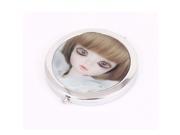 Unique Bargains Girl Pattern Dual Sides Foldable Silver Tone Metal Makeup Cosmetic Mirror