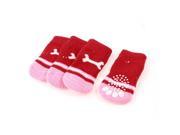 Unique Bargains 2 Pairs Red Pink Bone Print Knitted Winter Warm Pet Dog Chihuahua Socks M