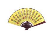 Unique Bargains Bamboo Handle Peking Opera Mask Print Folding Hand Fan 47cm Width Yellow