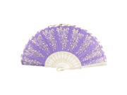 Unique Bargains Floral Print Plastic Ribs Purple Nylon Fabric Fold Hand Fan