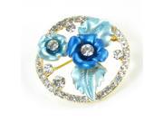 Unique Bargains Blue Flower Rhinestones Decor Round Design Pin Brooch Breastpin for Lady