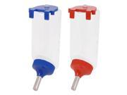 Unique Bargains 2pcs Clear Red Blue Hanging Fountain Bottle Water Feeder for Puppy Dog