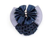 Unique Bargains Woman Bowtie Rhinestones Flower Detail Hairnet Snood Net Hair Clip Navy Blue