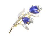 Unique Bargains Lady Gold Tone Blue Glittery Rhinestones Accent Metal Florals Safety Pin Brooch