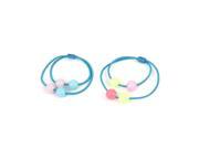 Unique Bargains 2PCS Multi colors Round Beads Accent Elastic Rope Ponytail Holder Teal Blue