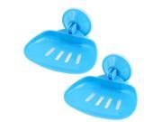Household Washroom Plastic Hollow Out Suction Cup Soap Holder Blue 2 Pcs