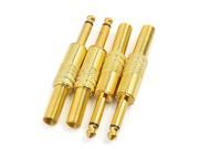 4 Pcs Gold Tone 6.5mm Stereo Male Plug Connector Adpater Metal Spring End 3.1