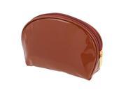 Unique Bargains Lady Patent Leather Money Cell Phone Makeup Holder Zipper Cosmetic Bag Brown
