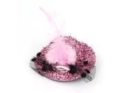 Rhinestone Inlaid Feather Decor Glitter Tinsel Cover Mini Top Cap Hairclip Pink