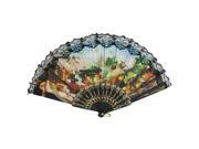 Unique Bargains Chinese Japanese Colorful Fruit Pattern Fabric Dancing Hand Fan