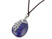 Lady Blue Waterdrop Shaped Stone Pendant Brown Braided Nylon String Necklace