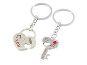 Unique Bargains Pair Alloy Heart Key Dangle Lovers Couples Keyring Keychain Silver Tone