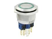 220VDC Green Lamp 6 Pin NO NC 22mm Momentary Metal Push Button Switch