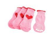 Unique Bargains 2 Pairs Heart Shaped Pattern Stretch Cuff Knitted Pet Dog Paw Socks Pink Red