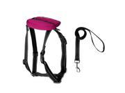 Safe Reflective Dog Harness Leash Adjustable Nylon Collar for Walking with Storage Bag Fuchsia L for Large Dog