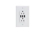 AC 125V US Plug In Wall 2.1A Dual USB Charger Outlet 15A Duplex Receptacle White