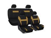 Breathable Car Seat Covers Full Set w Headrests for Auto SUV Beige Black