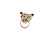 Multicolor Faux Diamond Decor Tiger Head Shape Adhesive Phone Ring Stand Holder