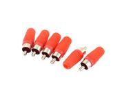 6pcs Red Plastic Head Straight RCA Male Plug Audio Video Coax Cable Connector