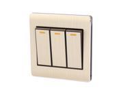 On Off Press Button 3 Gang 1 Way Wall Switch Home Light Lamp Control Gold Tone