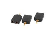 3Pcs Black Dual 6.35mm Female to 3.5mm Male Audio Convertor Adapter Connector