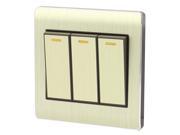 On Off Press Button 3 Gang 2 Way Wall Switch Home Light Lamp Control Gold Tone