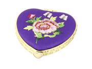 Silk Embroider Heart Shape Folding Portable Pocket Makeup Cosmetic Mirror Purple