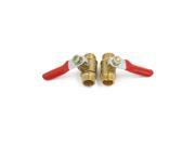 1 4BSP Male to 1 4BSP Male Thread Pneumatic Gas Ball Valve Brass Tone Red 2pcs