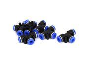 6pcs 6mm to 6mm T Shaped 3 Way Air Pneumatic Quick Fitting Coupler Black Blue