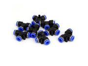 8pcs 6mm to 6mm T Shaped 3 Way Air Pneumatic Quick Fitting Coupler Black Blue