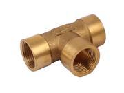 3 8 BSP Female Thread T Shaped 3 Ways Water Fuel Pipe Brass Connector Gold Tone