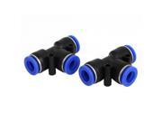 2pcs Pneumatic 10mm Push In Connector T Joint Quick Fittings Black Blue