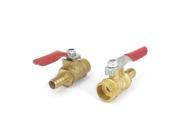 3 8BSP Male Thread 8mm Inner Dia Red Lever Handle Gas Ball Valve Connector 2pcs